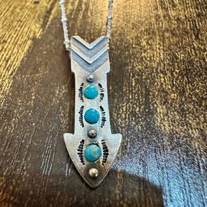 Native American Arrowhead Turquoise Pendant Necklace in Sterling Silver, Gift B